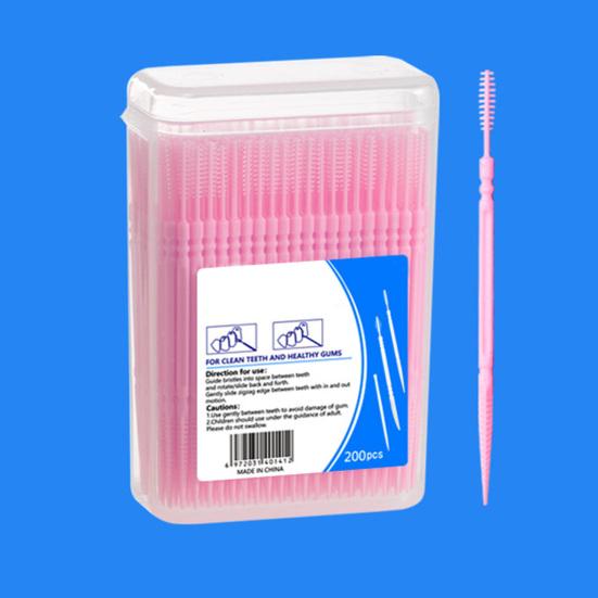 200Pcs/Box Disposable Double-End Toothpick Brush Plastic Interdental Brush Toothpick Dental Plaque Removal Flosser Teeth Cleaning Tools