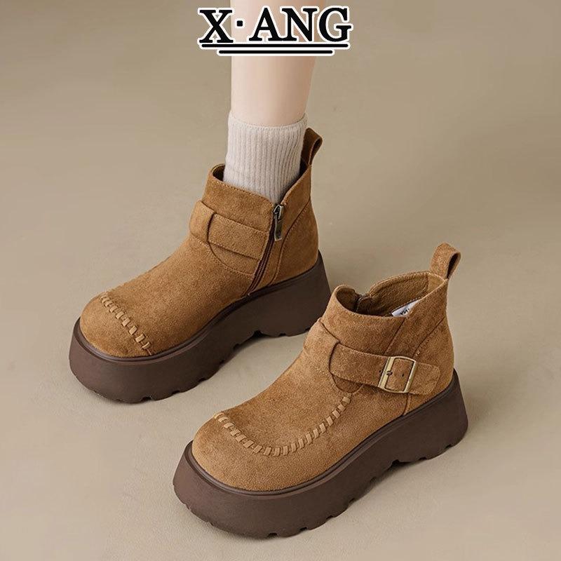 Cowhide Version Martin Boots Women's Thick-soled Heightening Short Boots Autumn and Winter New Chelsea Boots Single Boots