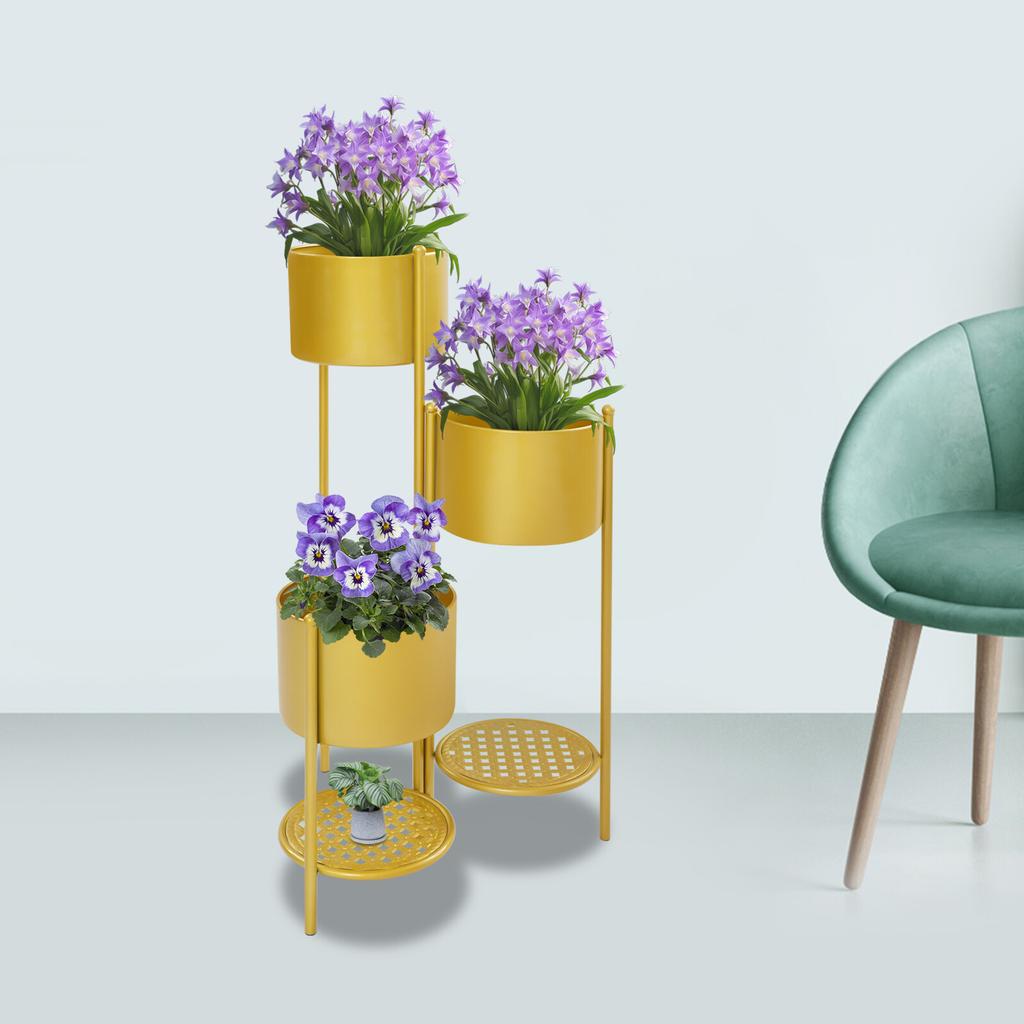 Golden Corner Plant Stand for Indoor Plants, Tall Iron Flower Pot Holder Ladder Style, 40x79.5cm - Sturdy Metal Planter Shelf