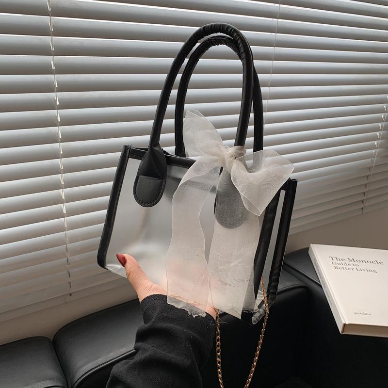 Casual Pvc Transparent Transparent Women'S Messenger Bag Shoulder Bag Handbag Jelly Bag Bow Ribbon Shoulder Bag