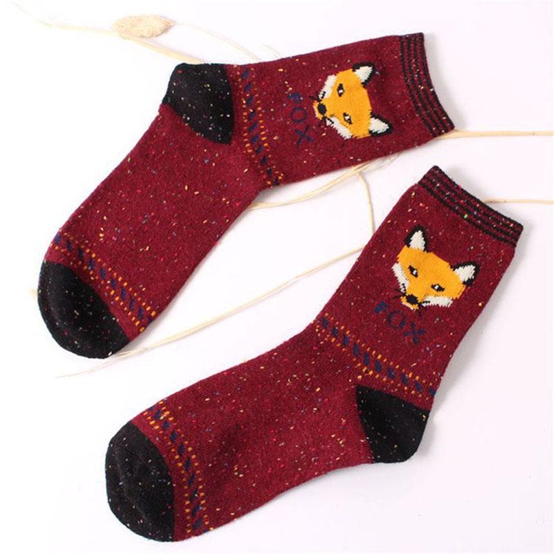 Koreanische Dicke Wolle Damen Mädchen Crew Socken Herbst Winter Von Harajuku Tier Fuchs Wolf Gestreifte Socken Lieblich Süß Weihnachten Dropship