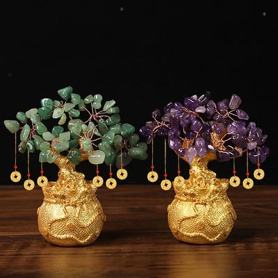 Lucky Tree Wealth Yellow  Tree Natural Money Tree Ornaments Bonsai Style Wealth Luck Feng Shui Ornaments Craft