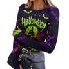 Women's Slim Fit Halloween Print Pullover Long Sleeve T Shirt Crew Neck Base Layer Top with Thumb Hole Cuffs Stretch Fabric