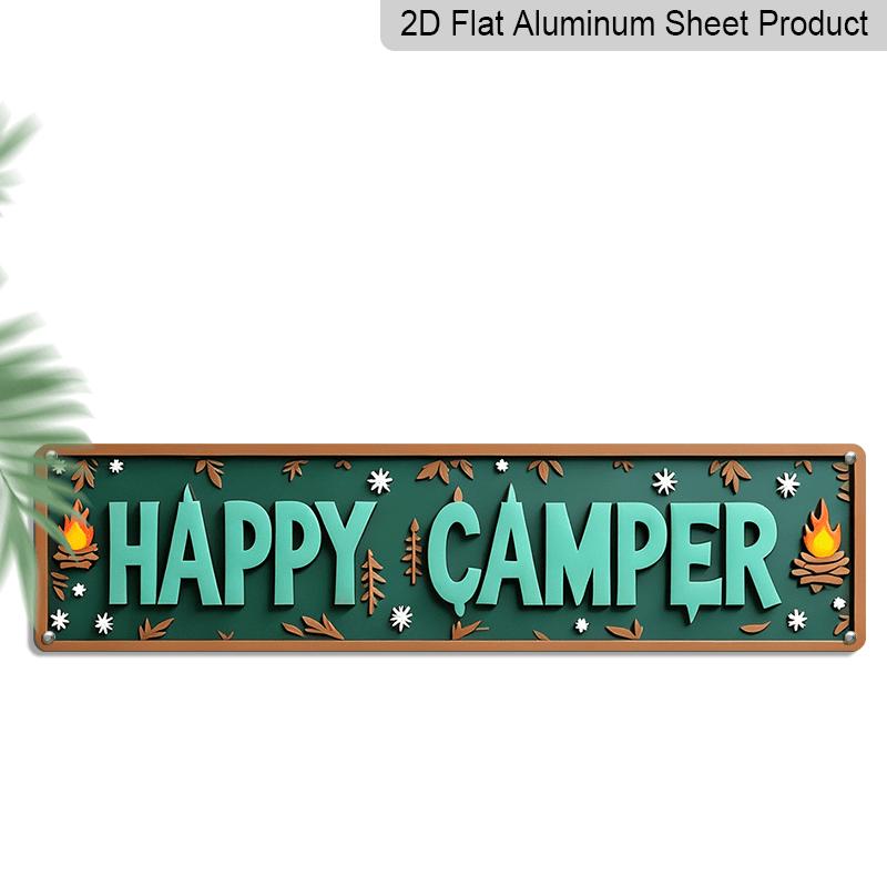 2D Flat 1pc Vintage 'Happy Campers Sign' Wall Decor. Metal Wall Sign | 15.7×3.94inch Rustic Aluminium Decorative Sign Art for Home, Bedroom, Bar
