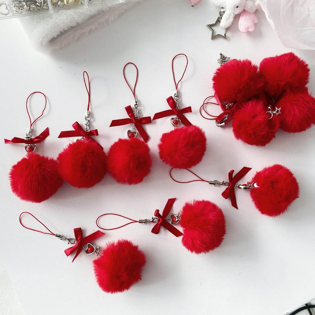 Bowknot Plush Keychain Pendant Multicolor Furry Ball Key Chains Fashionable Keyring Ornament for Phones Car Keys Bags