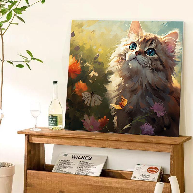 Among The Flowers Cat Zero Based Teaching DIY Digital Oil Painting High Definition Canvas With Manual Filling And Coloring
