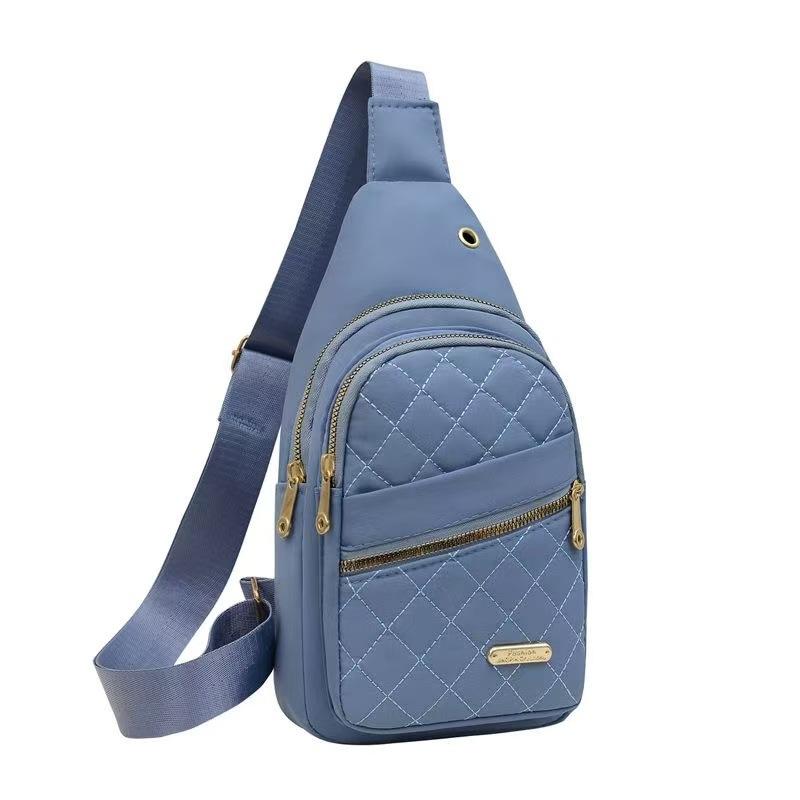 New nylon cloth breast bag women's fashion embroidered thread rhombus shoulder messenger bag large capacity cycling breast bag