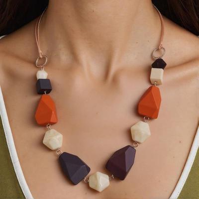 Mehrfarbig Unregelmäßig Geometrisch Holzperlen Anhänger Halsketten Für Frauen Vintage Statement Halsdekoration
