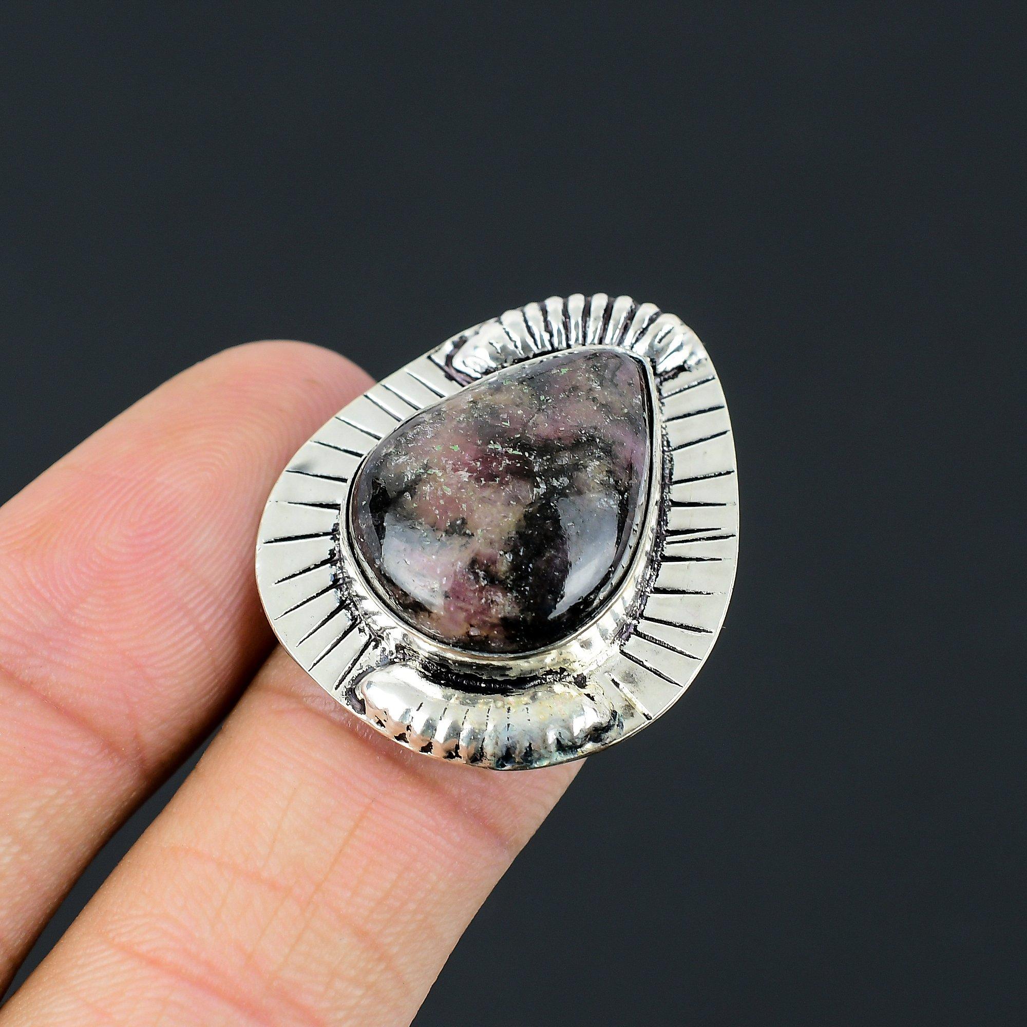 Pear Natural Rhodonite 925 Silver Engagement Multi Stone Ring Jewelry Size 8.5 8.5