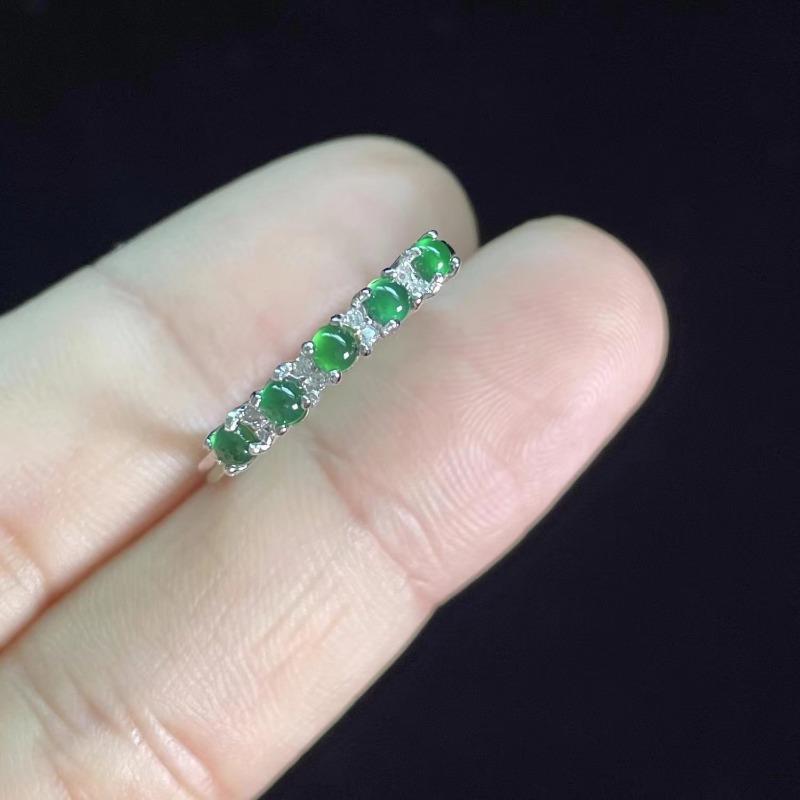 Inel verde din calcedonie de jad natural pentru femei Inel proaspăt rotund cu un singur rând Bijuterii fine de petrecere de modă rafinată