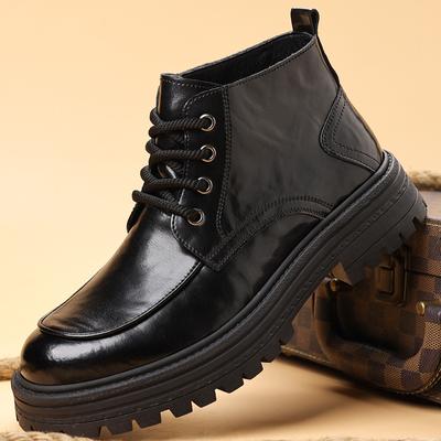 Mode Outdoor Herren High Top Lederschuhe Klassische Schwarze Lederstiefel Motorrad Atmungsaktive Fahrstiefel Mittelhochschaft Knöchelstiefel Warme Arbeitsschuhe