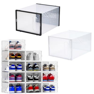 Caja de zapatos transparente, diseño apilable, alta resistencia, gran capacidad, organizador de zapatos transparente a prueba de polvo, magnético