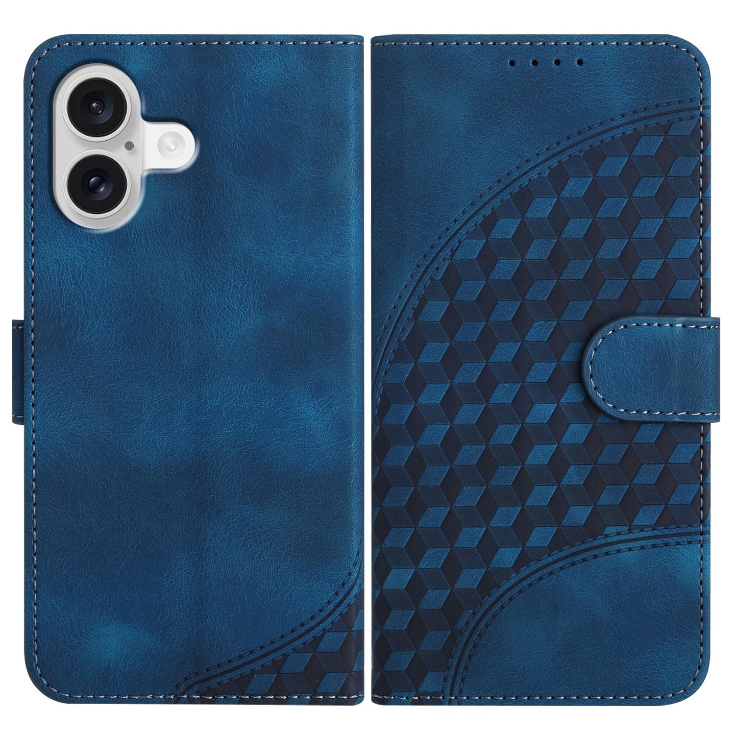 

For iPhone 17 Leather Case with Wrist Strap Diamond Imprint Wallet Phone Cover Royal Blue