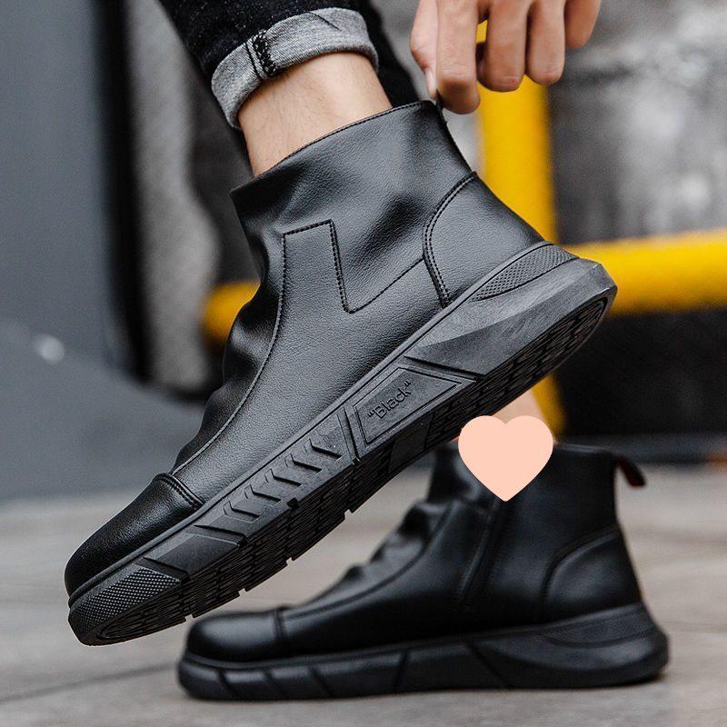 

Мужские черные водонепроницаемые кожаные ботинки Мартин - Высокие, Универсальные для осени