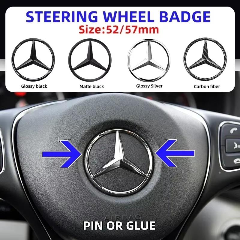 FA011pcs 52mm 57mm Car Steering Wheel Logo Emblem Cover Sticker For Mercedes Benz W203 W206 W205 W211 W212 A180 W176 W169 W204 W213