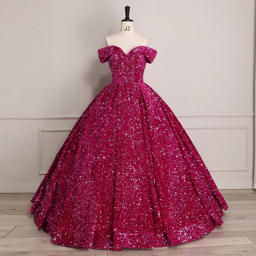 Cross-border Shiny Pitaya Puffy Skirt Wedding & Evening Gown