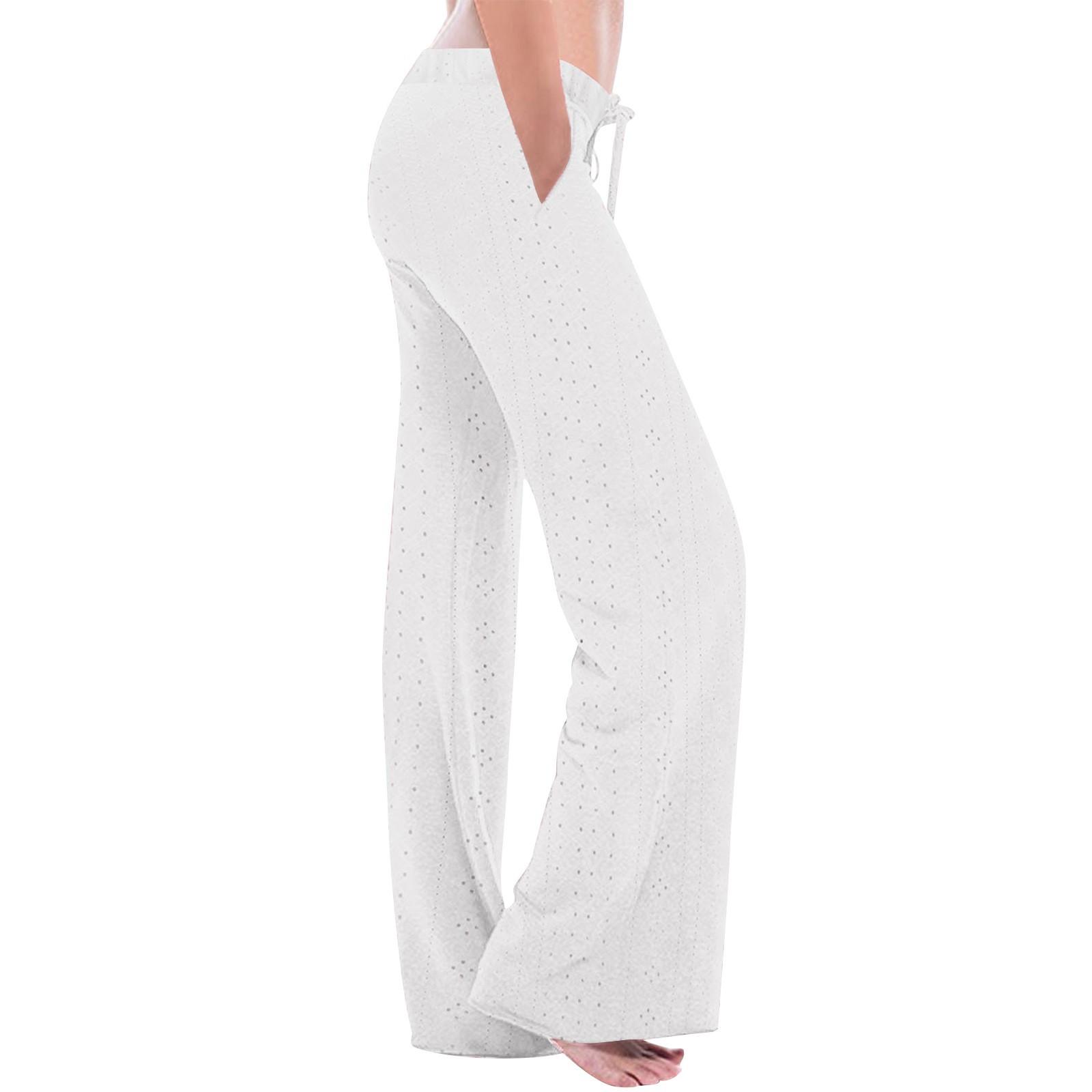 

Брюки для женщин, повседневные летние однотонные свободные брюки с прямыми карманами XL белый