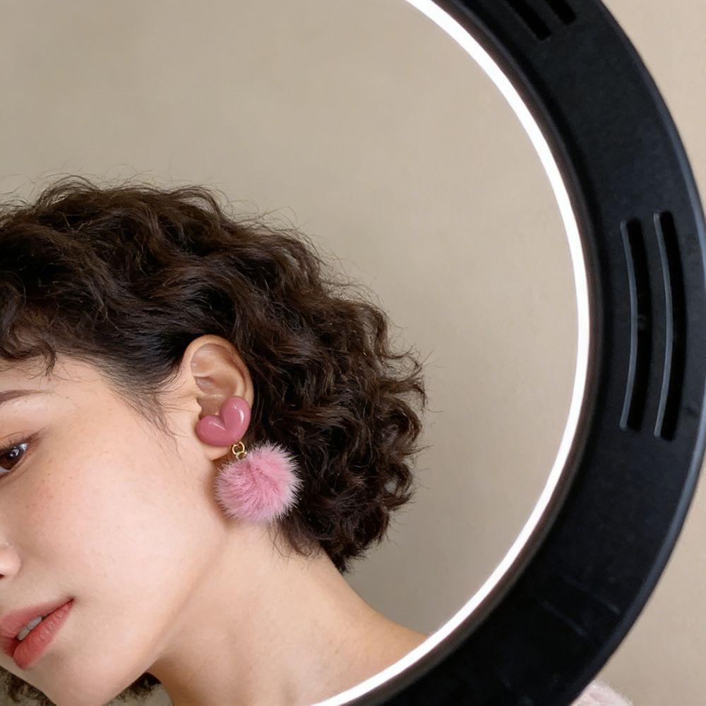 Sweet Plush Ball Earring Ear Stud Valentine's Day Earring Heart Shaped Earrings Wedding