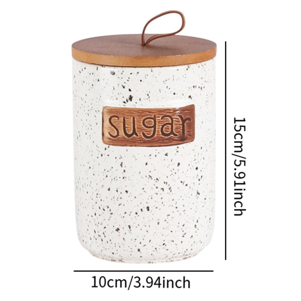 Ceramic Canister Countertop Multifunctional Tea Coffee Sugar Storage Jar Food Jar with Wooden Lid Kitchen Supplies