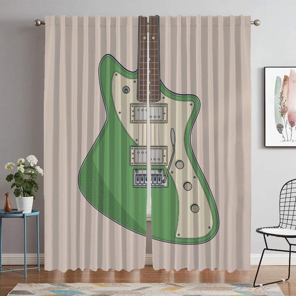 Guitar Pattern Curtains for Living Room Curtain Tulle for Bedroom Shades Home Interior Curtains 2 Pieces Halloween Decoration