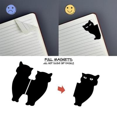 Kreatives magnetisches Lesezeichen mit schwarzer Katze – Schreibwaren, Geschenk für Schüler, Buchclip, Seitenmarkierung, Schulbedarf