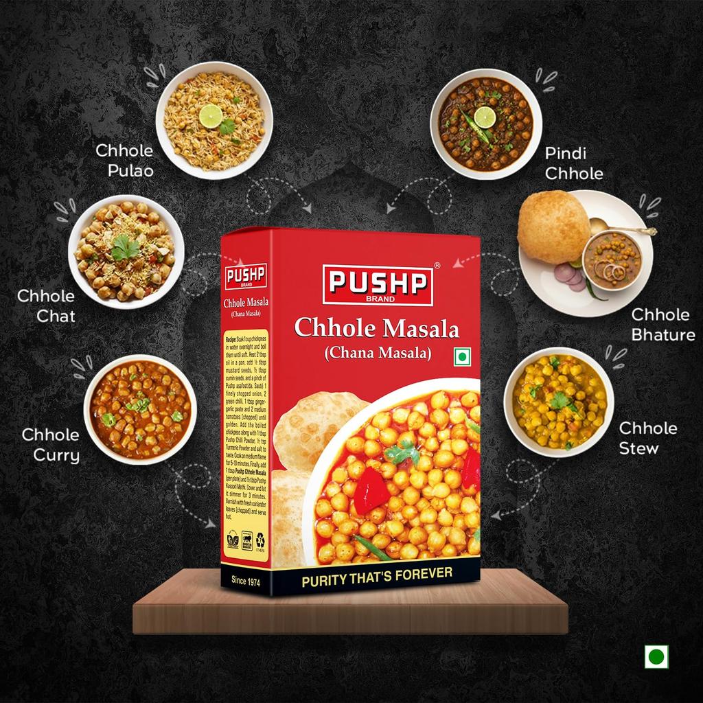 Pushp Brand Chana Masala 100g X Pack of 5 Authentic Blend For Delicious Chickpea Curries Natural Indian Spices For Home Cooking