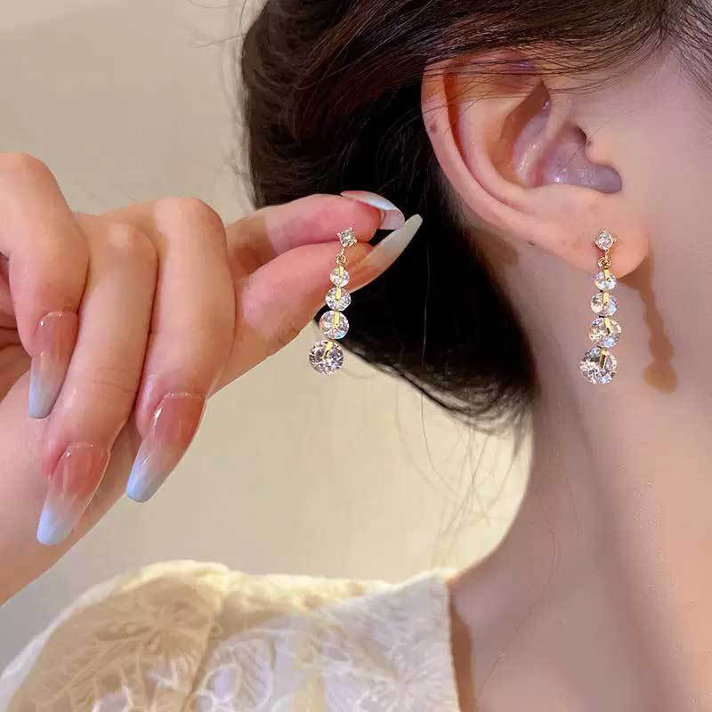 Long Clip Earrings for Women - Sparkling Drop Ear Cuffs for Non-Pierced Ears