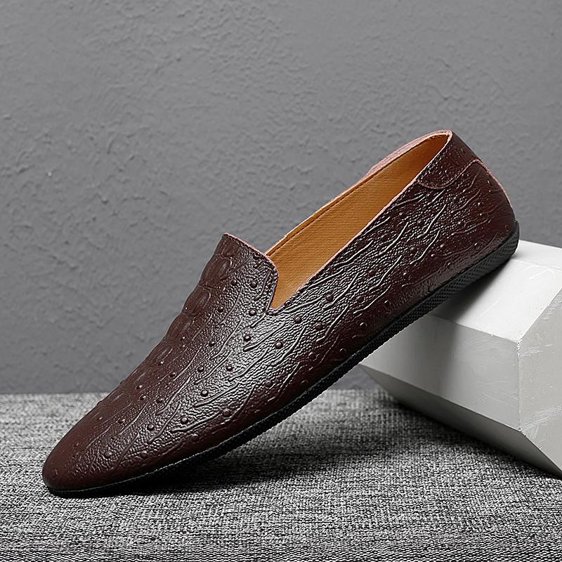 

Fashion 2024 Genuine Leather Mens Loafers Fashion Handmade Moccasins Soft Lightweight Slip on Men s Boat Shoe Comfy Italian Shoes Casual 37 коричневый
