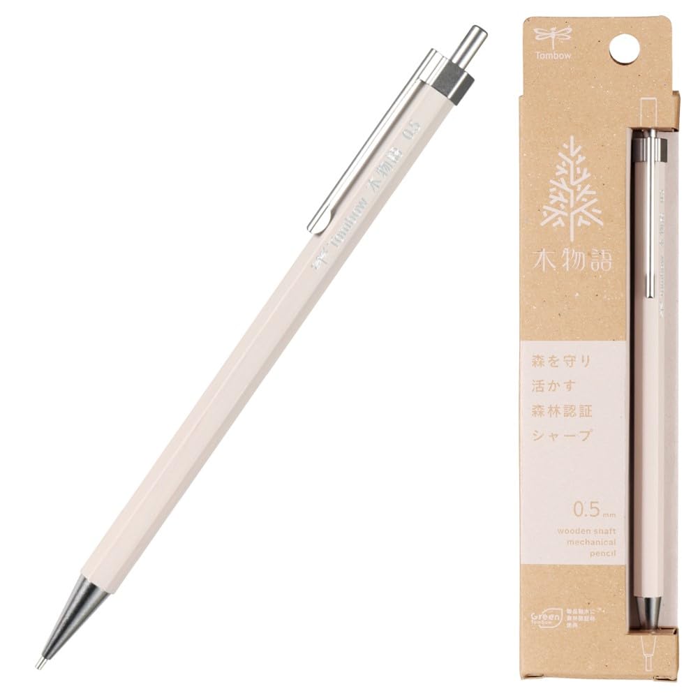 Tombow Mechanical Ki Wooden Pencil, Monogatari, 0.5mm, Barrel, White, DHA-151B