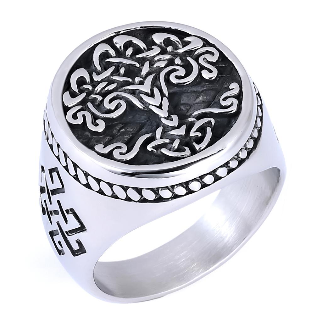 Mens Vintage Hip Hop Style Tree of Life Botanical Element Stainless Steel Ring