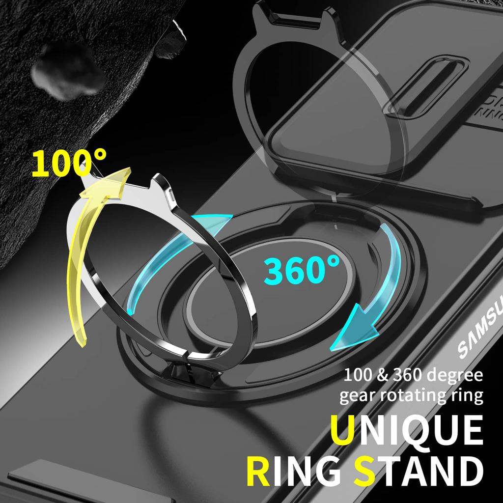 Case for Samsung Galaxy Z Fold 8 Ultra 7 6, Heavy Duty Case with Slide Camera Cover, 360° Rotatable Stand & Magnetic Car Mount