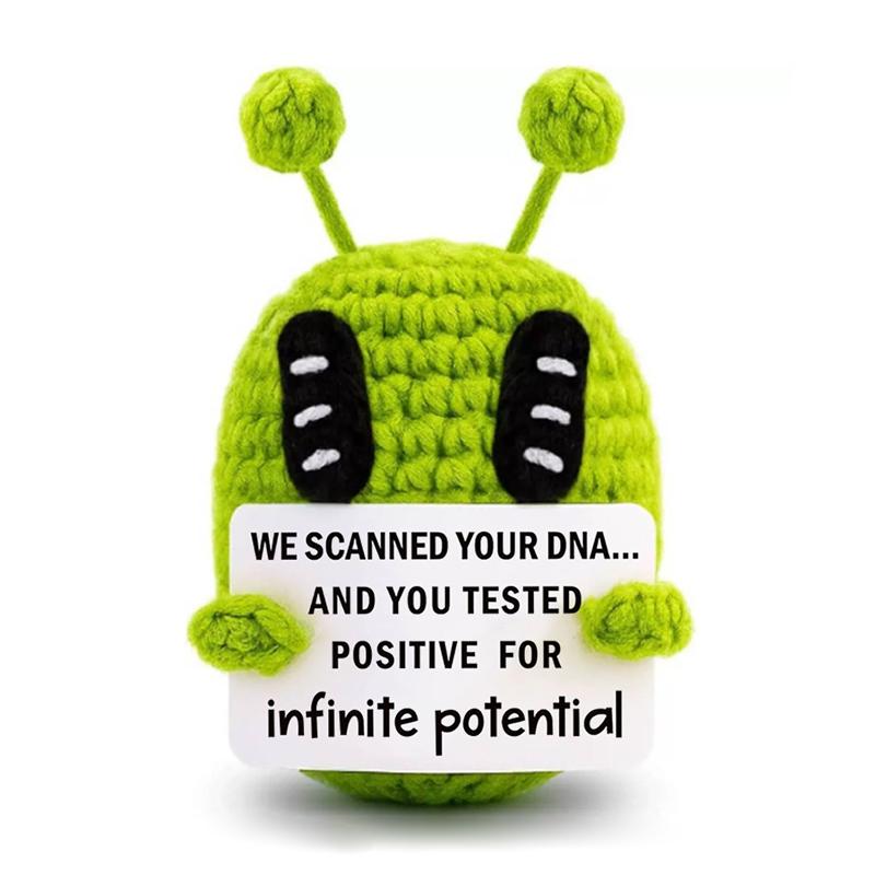 Funny Alien Crochet Doll With Cards Positive Energy Crocheted Earth Desktop Ornament Handmade Knitted Cow Doll  Home Room Decor