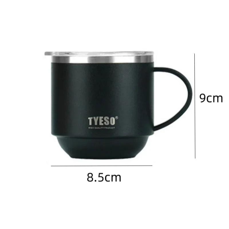 TYESO 304 Stainless Steel Thermos Cups with Handle and Clear Lid Coffee Mug Keeps Cold and Heat Portable Home Office Water Cups