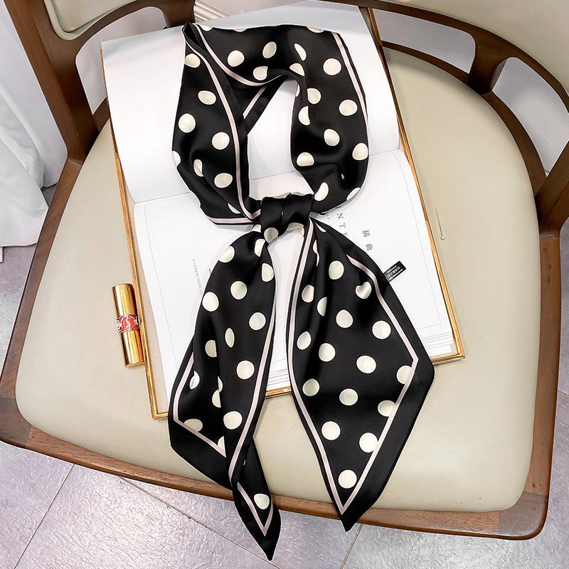 Korean Polka Dot Skinny Scarf: Imitation Silk Spring/Summer Neck Scarf & Headband Tie for Women