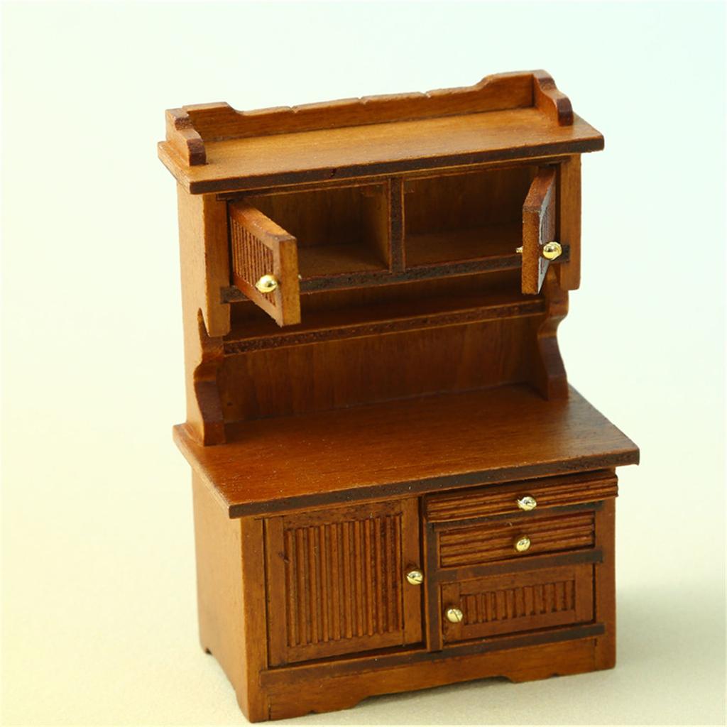 1/16 Scale Miniature Wooden Sideboard Cupboard Bookshelf for Dollhouse Kitchen and Living Room Display Decors Furniture