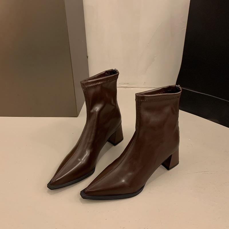 Fashion Street Style Pointed Toe Elastic Slim Women Ankle Boots Design Thick Heel Short Booties Autumn Winter Ladies Shoes