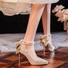 Fashion 2025 Autumn Women Luxury Shoes Pointed Toe Platform Pumps Crystal Rhinestone Bow High Heels Party Wedding Shoes Zapatos De Mujer