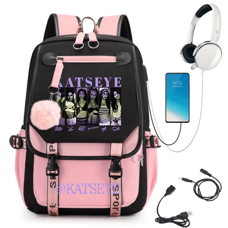 Batoh s potiskem dívčí skupiny s USB portem pro nabíjení Studentský aktovka 60627 Trendy