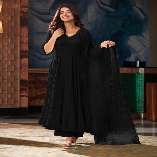 Midnight Elegance Embroidered Anarkali Suit S
