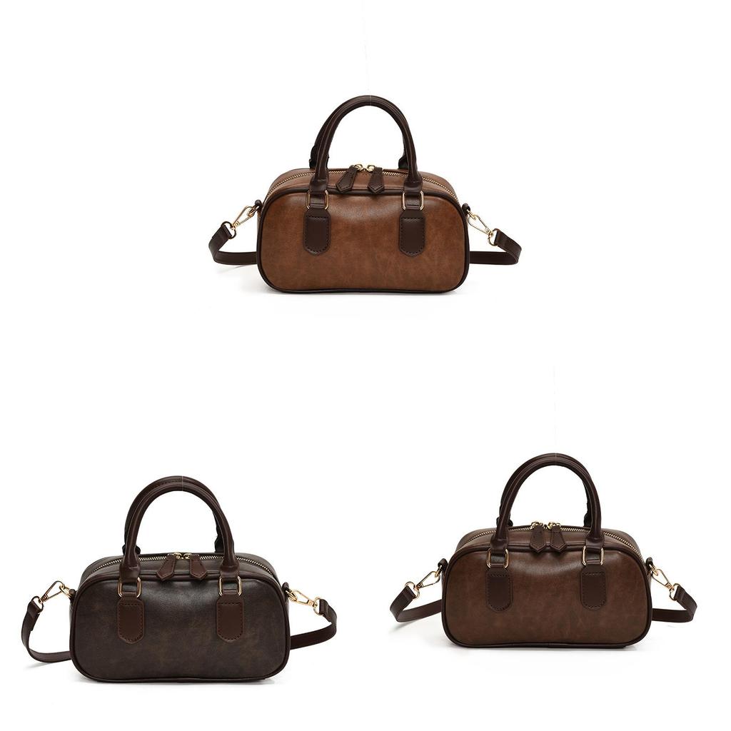 Retro Pu Small Shoulder Bag For Women With Zipper Closure And Seam Detailing
