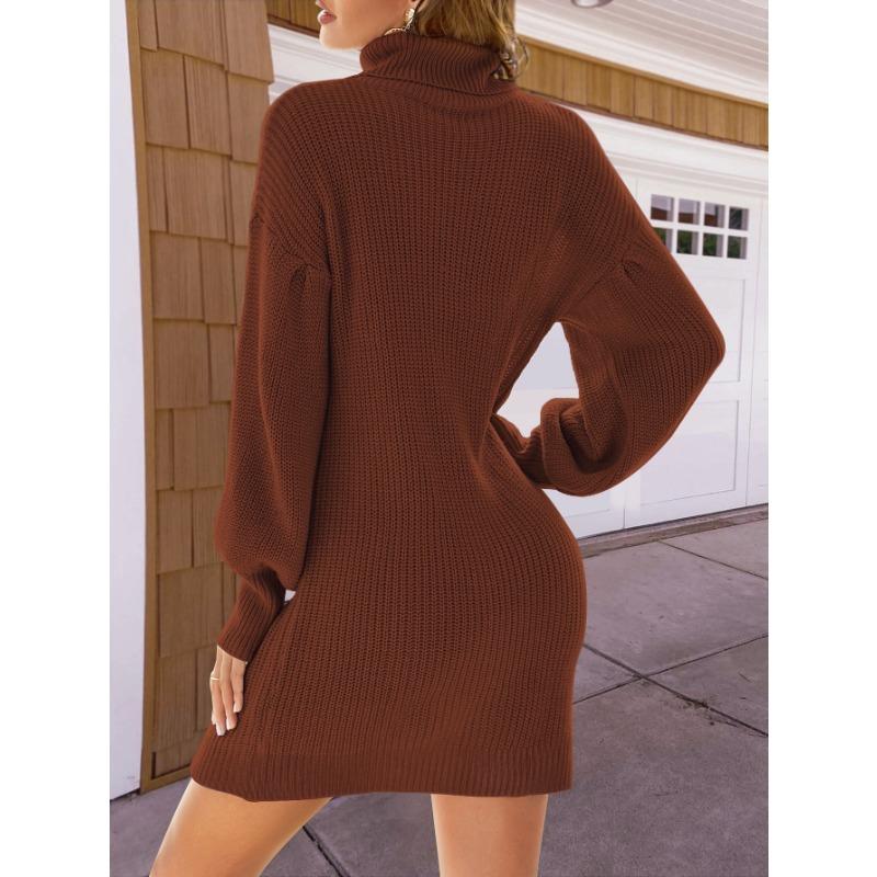 Høst kvinners høyhalsede langermede strikkekjoler
