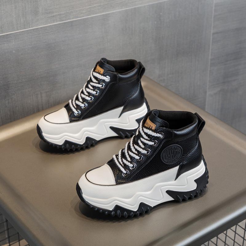 Soil sandals women's leather summer new versatile breathable hollow heightening high-top casual white shoes tide