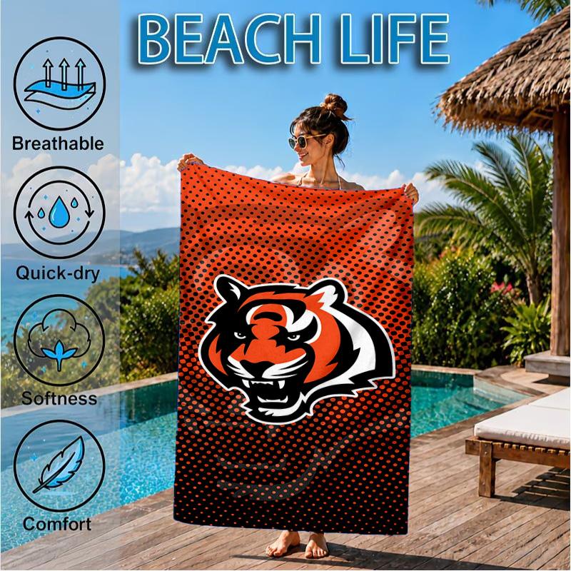 Cincinnati Bengals Helm Strandtuch, Mikrofaser-Strandtuch, Perfekt für Pool, Strand, Reisen, Heimdekoration Strandparty Fan-Geschenke