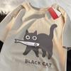 Fun A Black Cat Eating Fish Japanese Style  Women TShirt Fashion Print T Shirt Breathable  TShirts Clothes