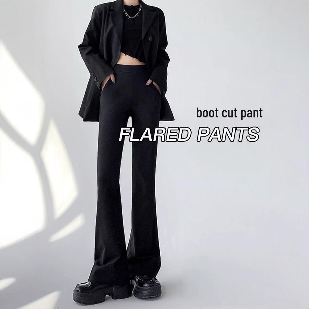 

High Waist Black Slit Micro Flare Pants – Women s Floor-Length, Slimming, Thickened Suit Pants Extra Large
