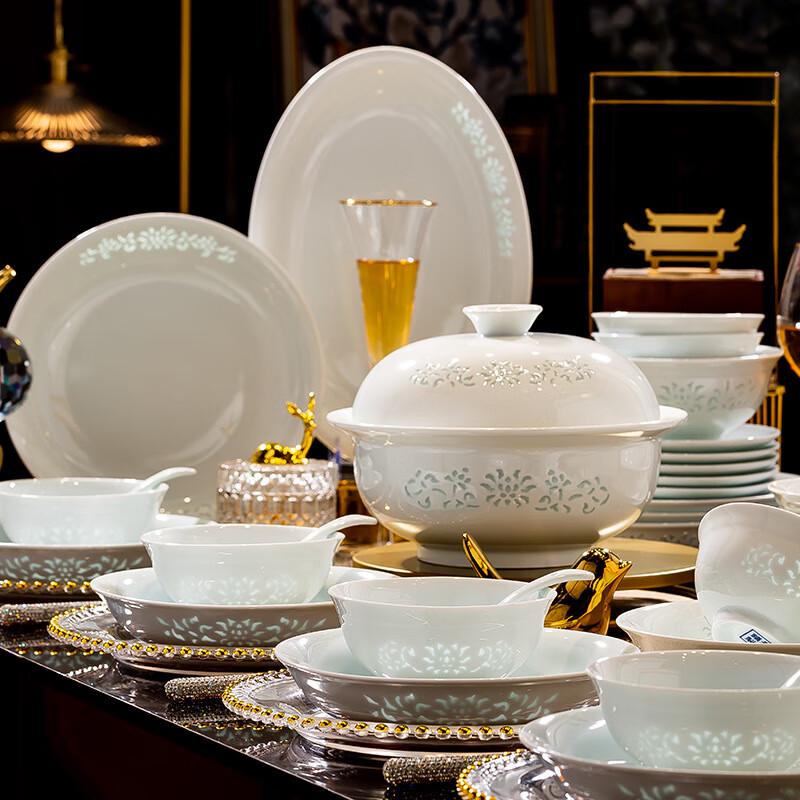 Celadon Linglong Underglaze Porcelain Dinnerware Set