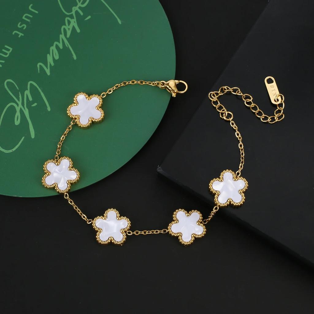 Gold Plated Hot Sale 316L Stainless Steel Plant Five Leaf Flower Bracelet Classic For Woman New Party Jewelry Clover