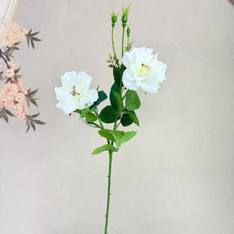 

66cm Silk 2 Heads Roses Branch Artificial Flowers Restaurant Decorative Simulation Flower White Purple Rose Home Decoration