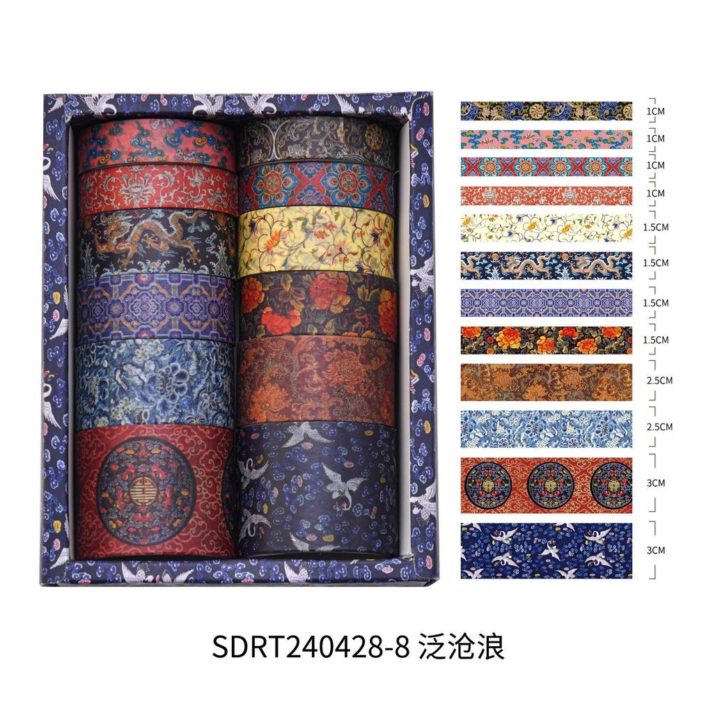 12 rolls/box Retro Landscape Washi Tape Creative Floral Mountain Crane Design Sticker Rolls Scrapbook Gift Wrapping