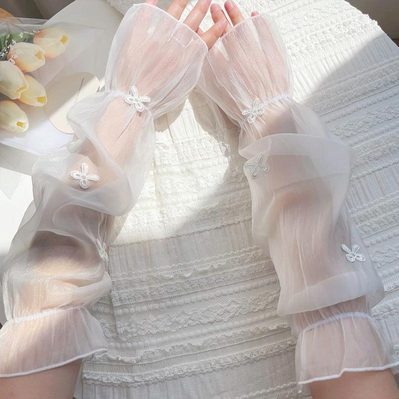 

1 Pair Women Bow Ice Silk Sun Protection Sleeves Outdoor 2026 Fashion Loose Lace Arm Sleeves Accessories білий